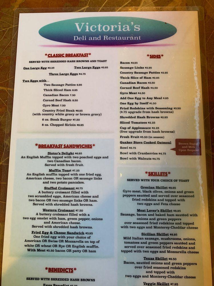 Menu at Victoria's Deli and Restaurant, Parma