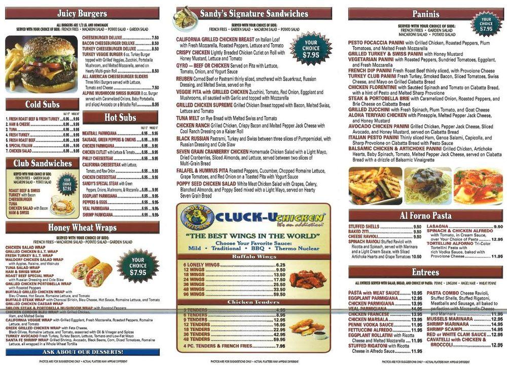 Menu at Sandy's Pizza pizzeria, East Brunswick