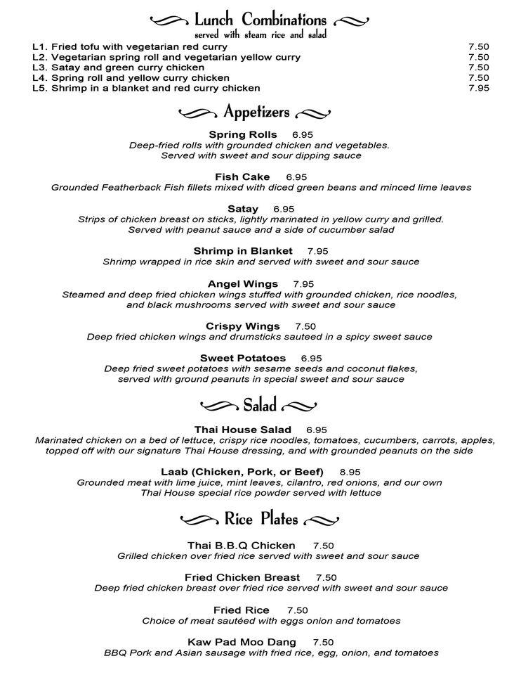 Menu at Thai House restaurant, Valley Springs