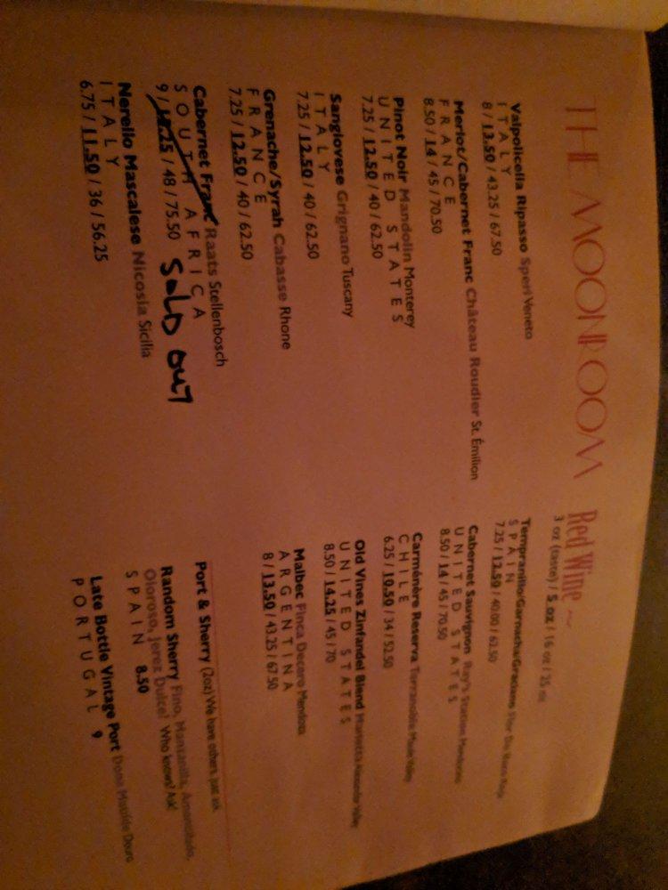 Menu at The Moonroom pub & bar, Ottawa
