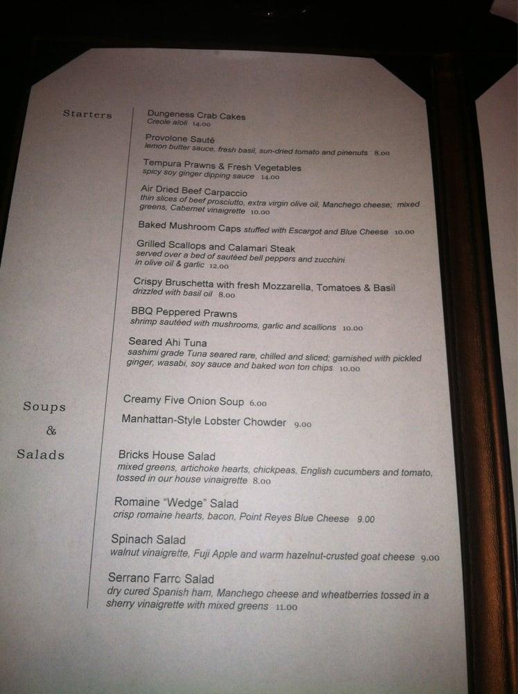Menu at Bricks pub & bar, Reno