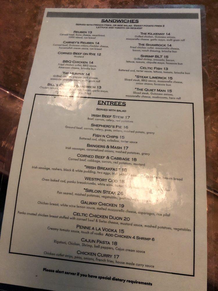 Menu at Carney's Irish Pub & Restaurant, Amityville
