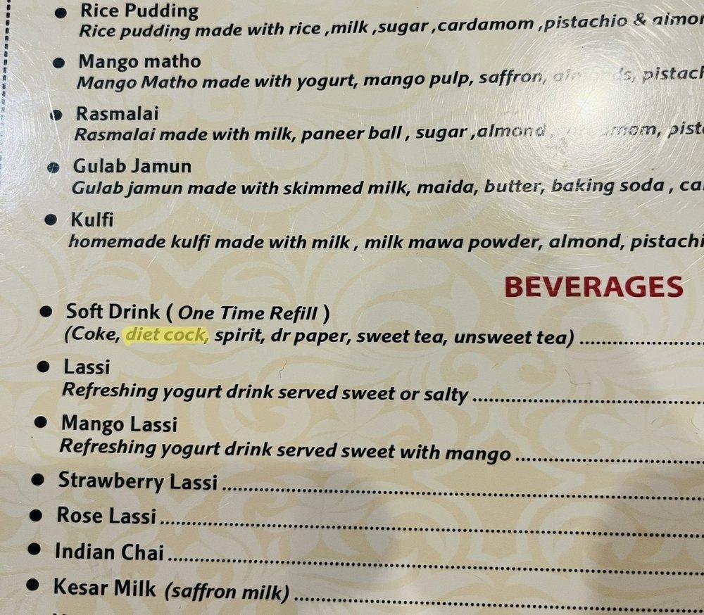 Menu at Green Chili Indian Restaurant, Goodlettsville