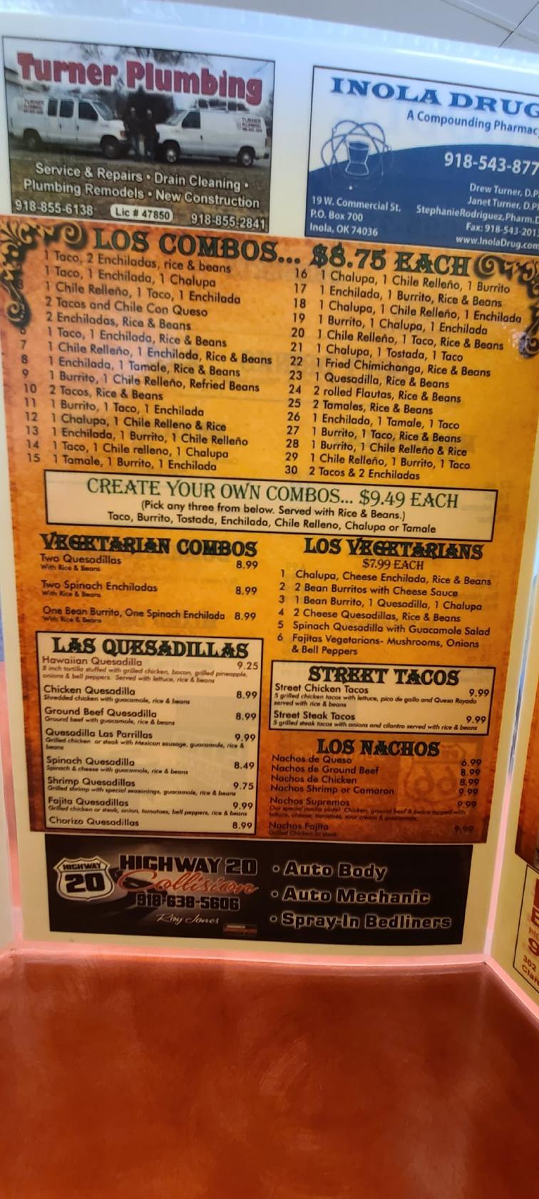 Menu at Las Parrillas restaurant, Inola