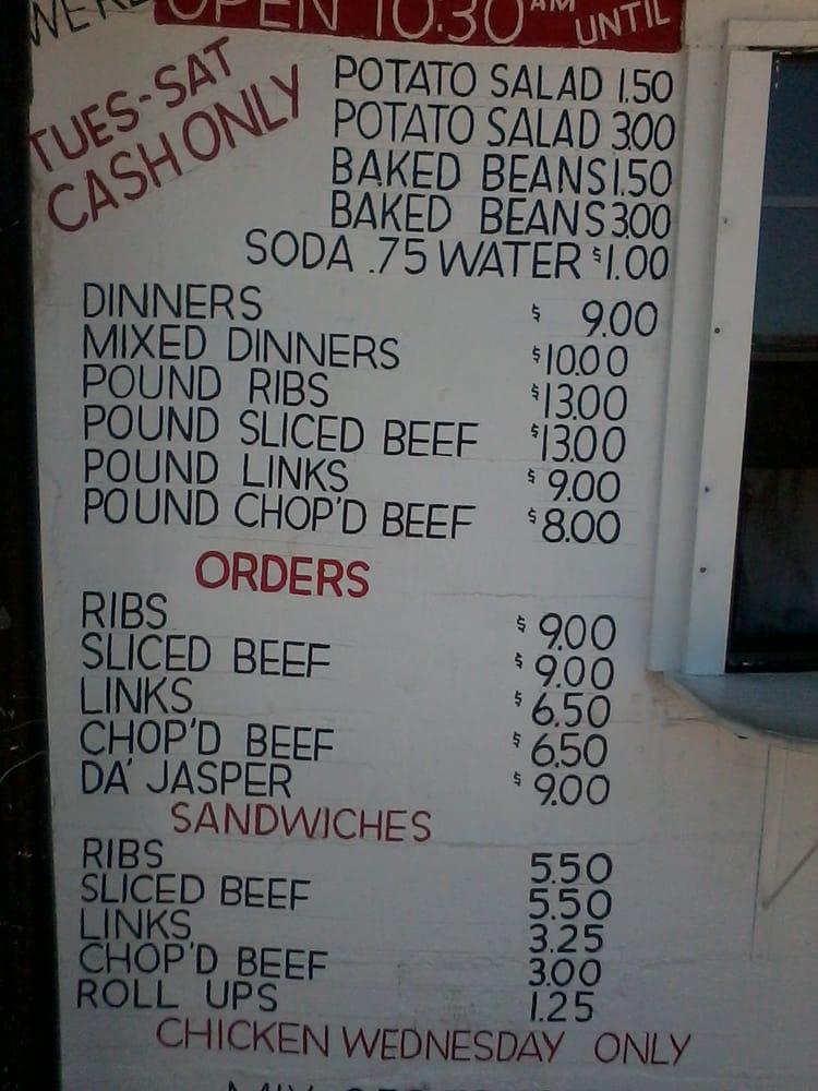 Menu at Meshack's BarBQue, Garland