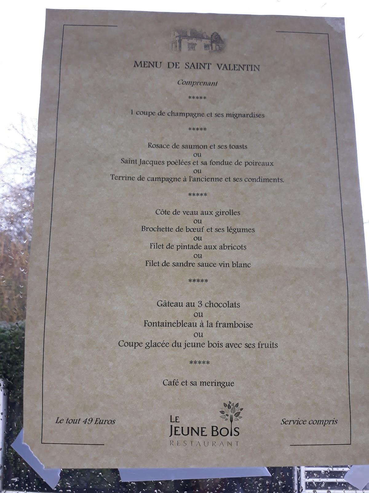 Menu au Restaurant Le Jeune Bois, BeauvoisenCambrésis, lieudit