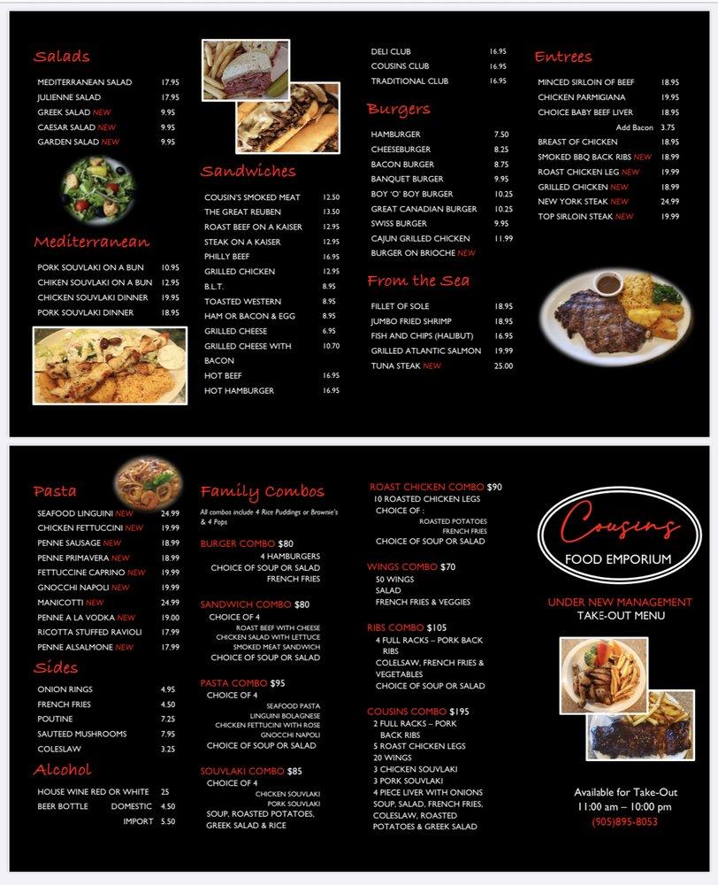 Menu at Cousins Steak House & BAR, Newmarket