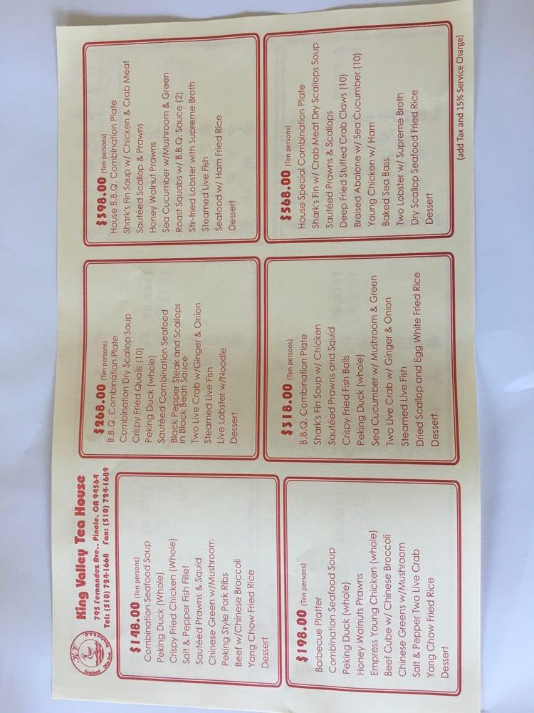 Menu at King Valley Tea House restaurant, Pinole
