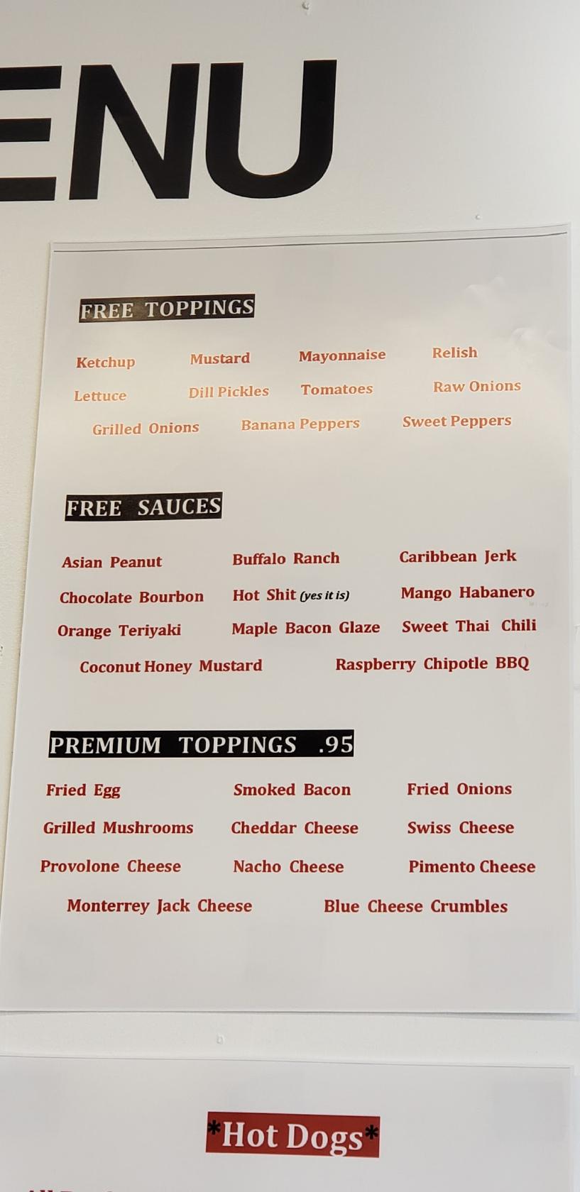Menu at Six Forks Burger Company restaurant, Louisville