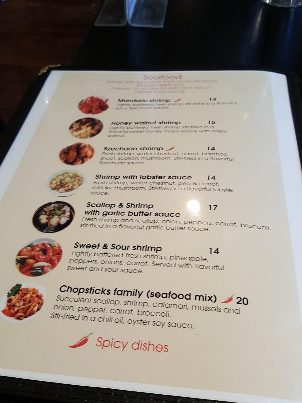 Menu at Chopsticks restaurant, Incline Village