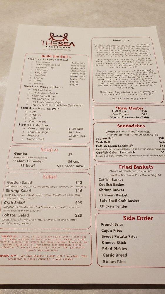 Menu at SEA Crab House Astoria restaurant, Astoria