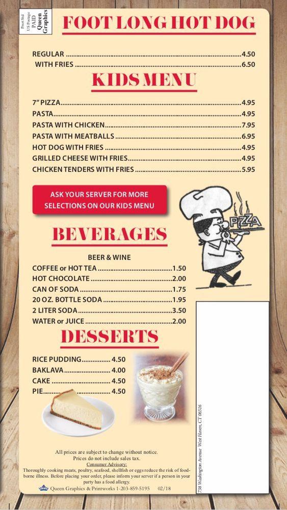 Menu at Jimmy's Pizza pizzeria, Meriden