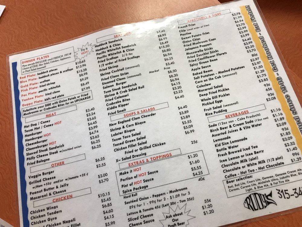 Menu at Rudy's Lakeside DriveIn restaurant, Oswego, 78 Co Rte 89