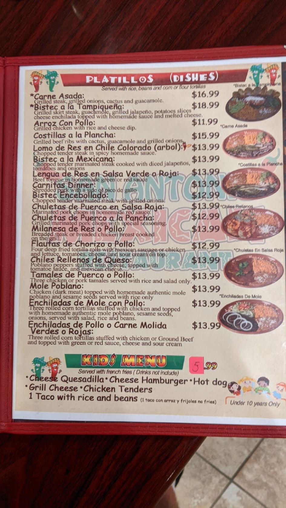 Menu at San Antonio Mexican Restaurant, Wisconsin Dells