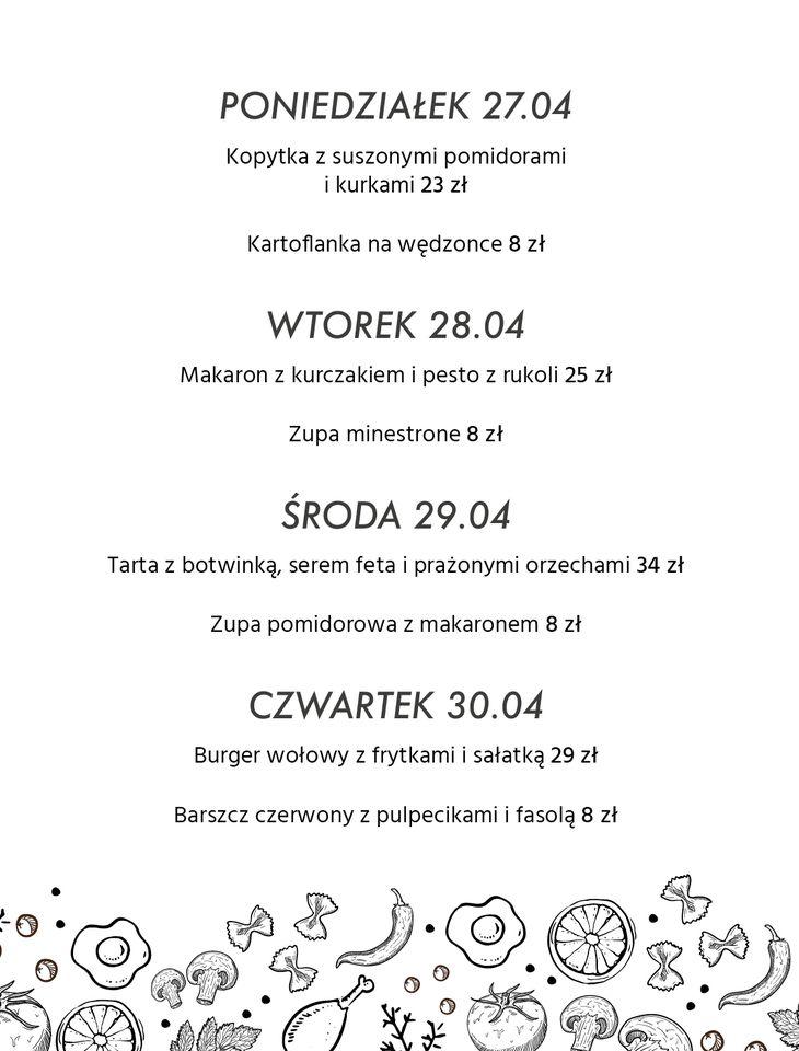 Menu at Oberża Krosno restaurant, Krosno