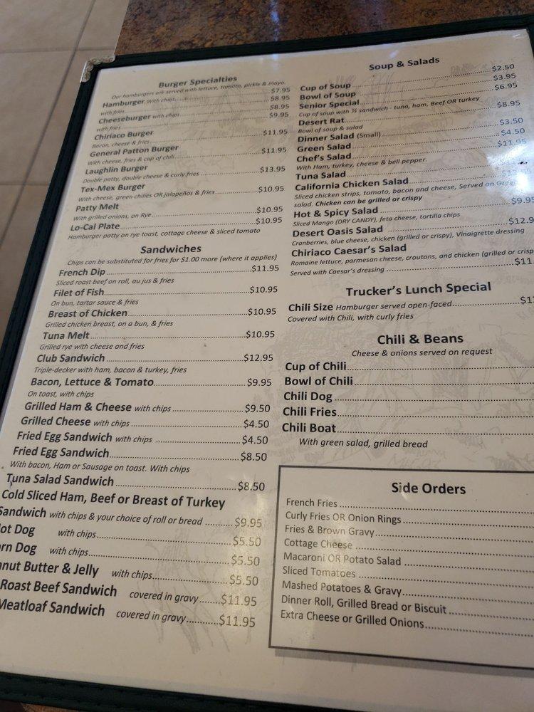 Menu at Chiriaco Summit Restaurant, Chiriaco Summit