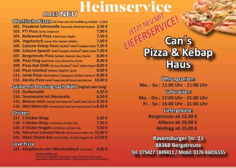 Speisekarte von King Pizza Kebap, Bergatreute