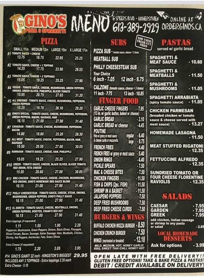 Carta del restaurante Gino's Pizza & Spaghetti/Pisano's Old School