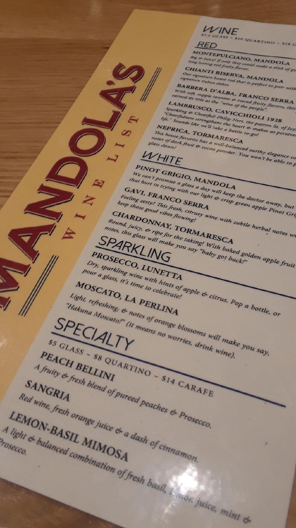 Menu At Mandola S Italian Kitchen Pub Bar Cedar Park