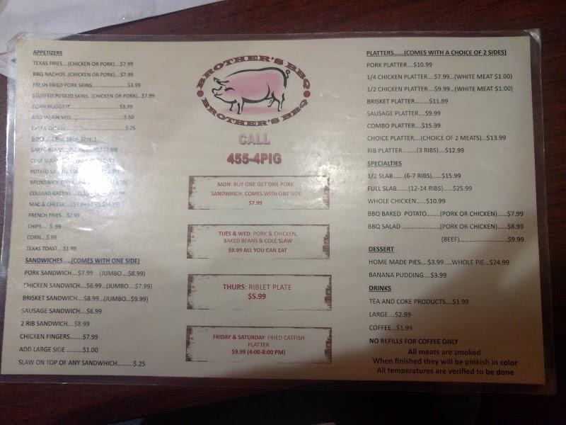 Menu at Brother's BBQ, Pensacola