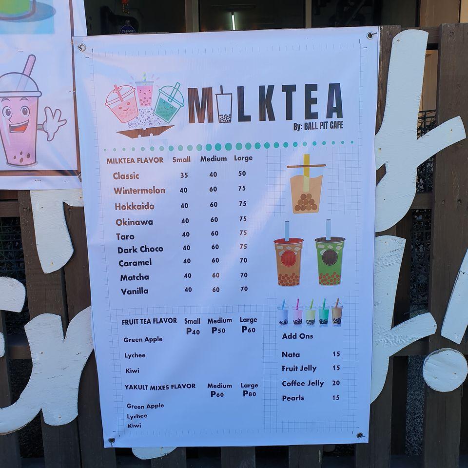 Menu at Ball Pit Cafe, Bacarra