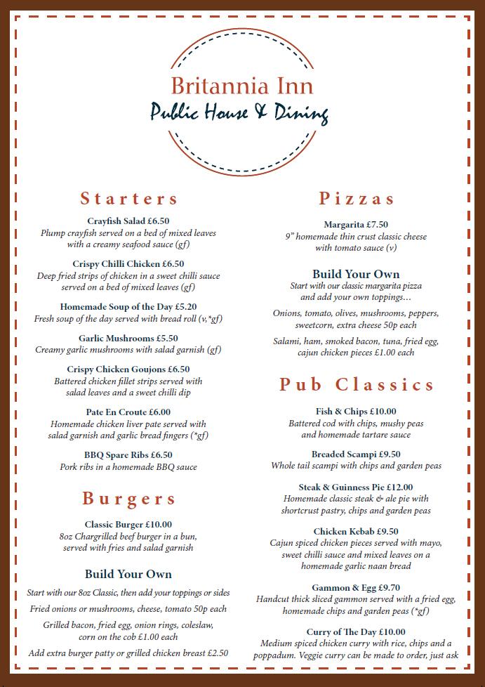 Menu at Britannia Inn Halkyn pub & bar, Halkyn