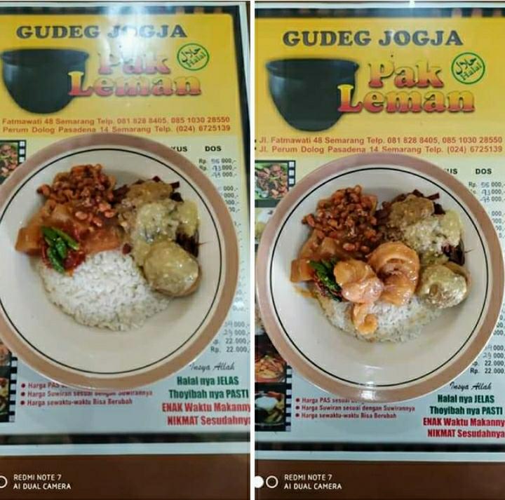 Menu At Gudeg Jogja Pak Leman Restaurant Semarang Jl Fatmawati No