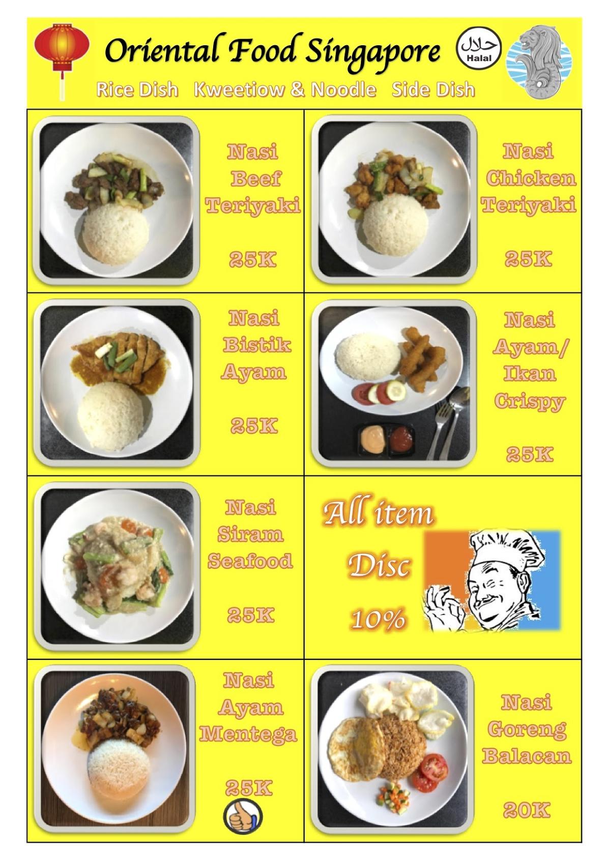 Carta del restaurante Oriental Food Singapore, Bekasi