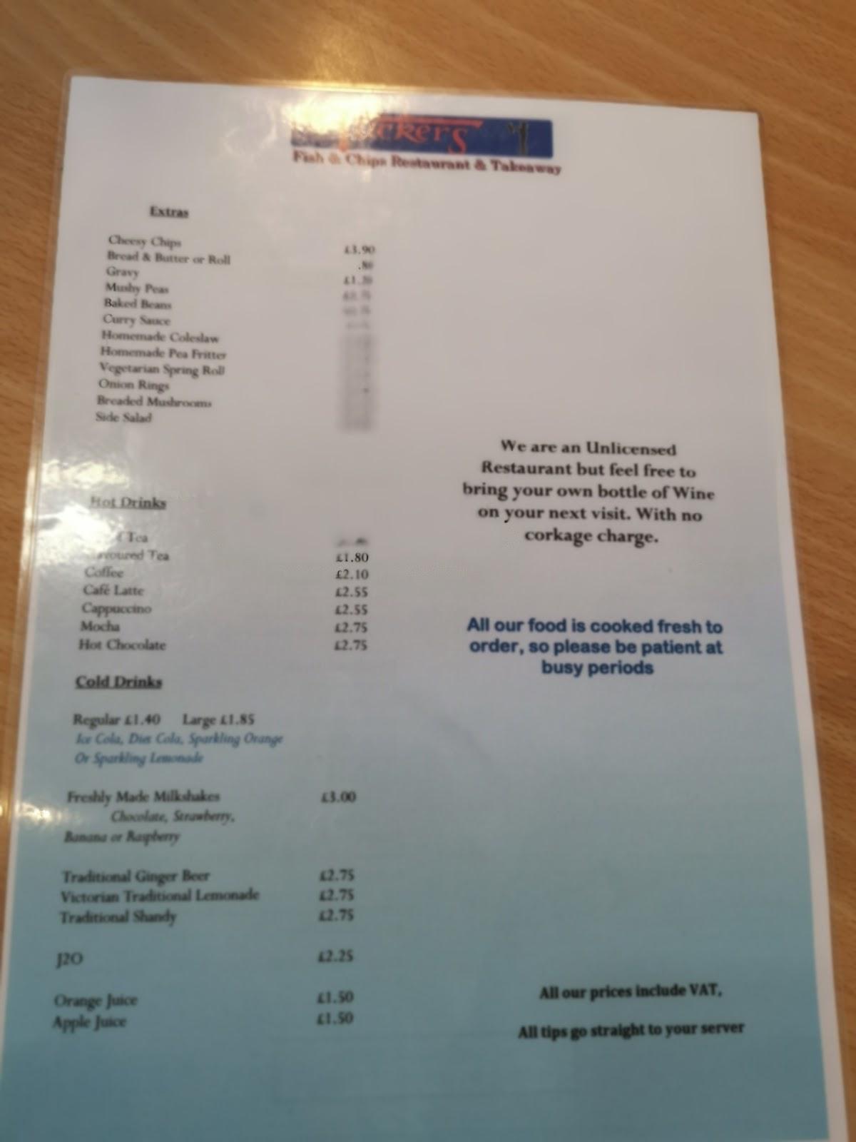 Menu at Tuckers Takeaway Cheddar restaurant, Cheddar