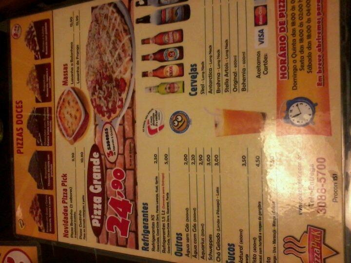 Pizza Pick cardápio