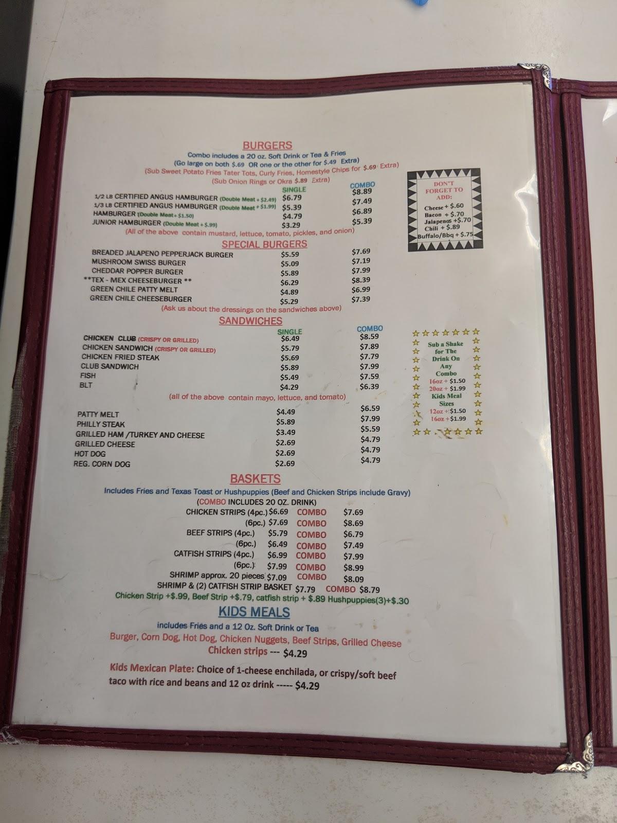 Menu at Brackett Burger & Shake restaurant, Brackettville