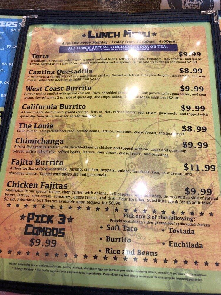 Menu at Cantina Louie restaurant, Asheville