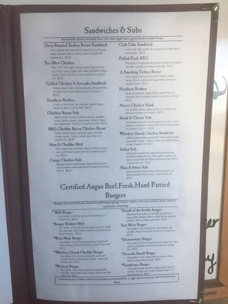 Menu at Main Street Mill Restaurant, Front Royal