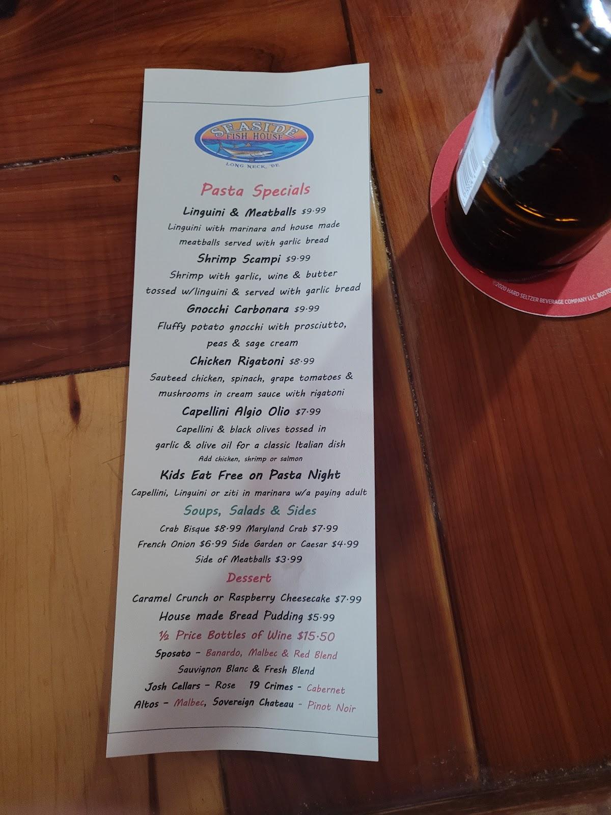 Menu at Seaside Fish House restaurant, Long Neck