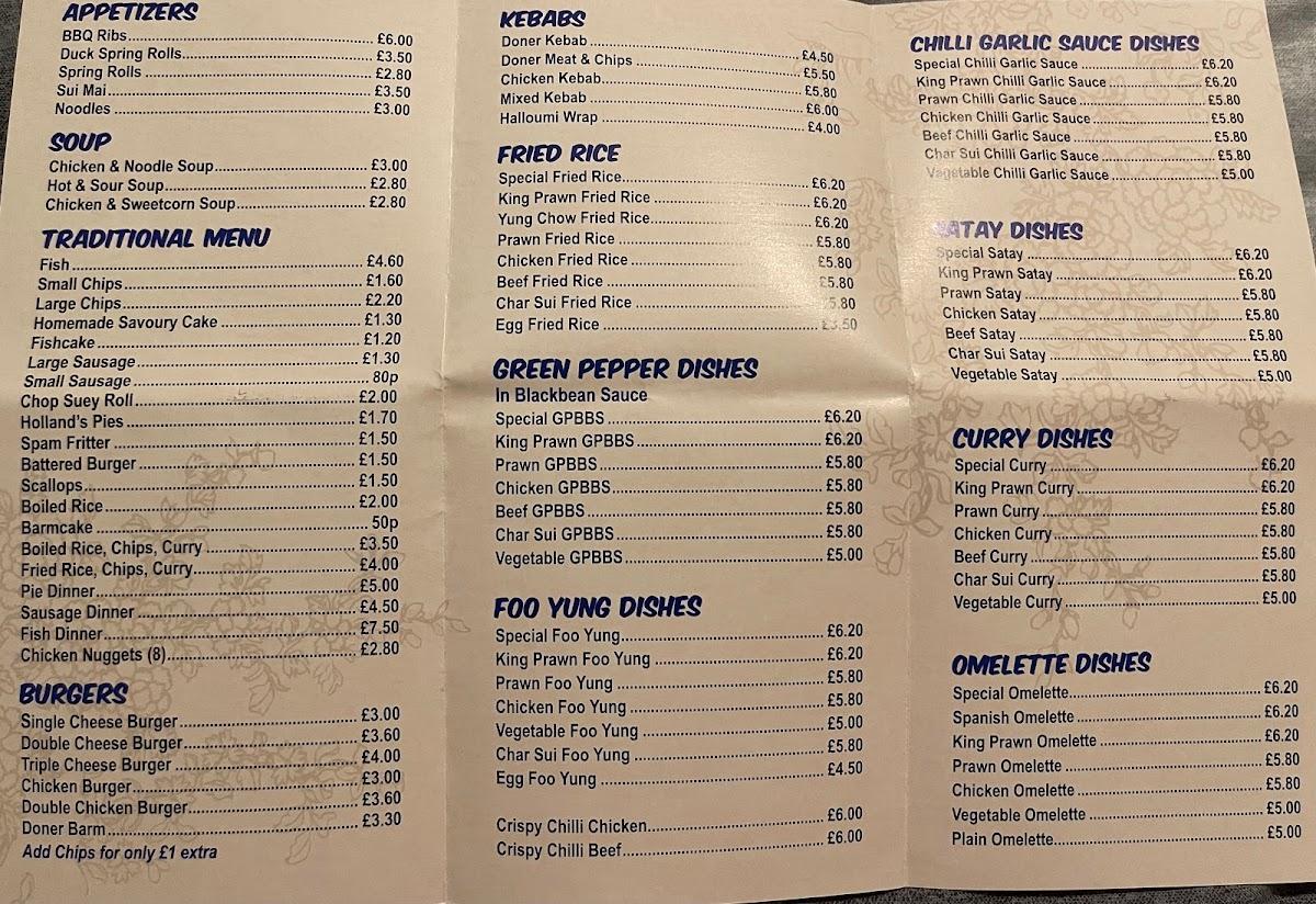 Menu at The Village chippy restaurant, Liverpool