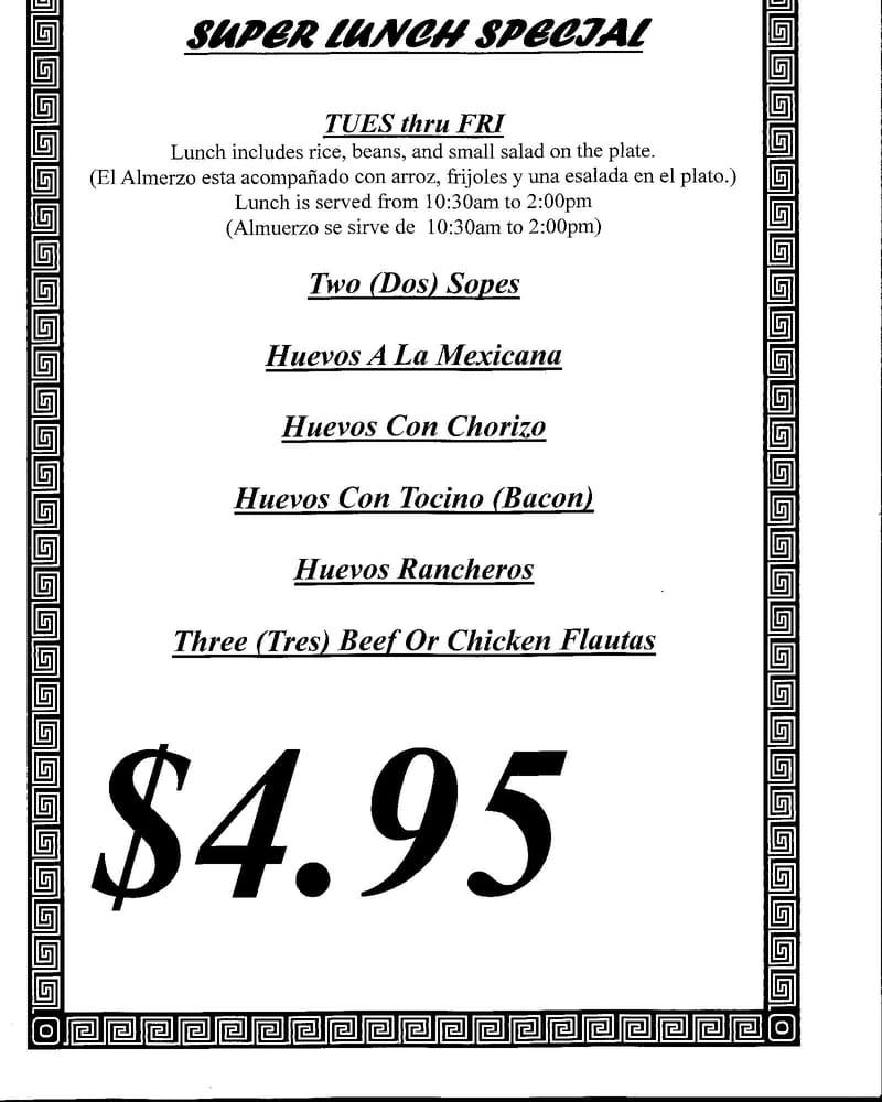 Menu at La Villa de Jerez Restaurant, Hollister, 905 East St