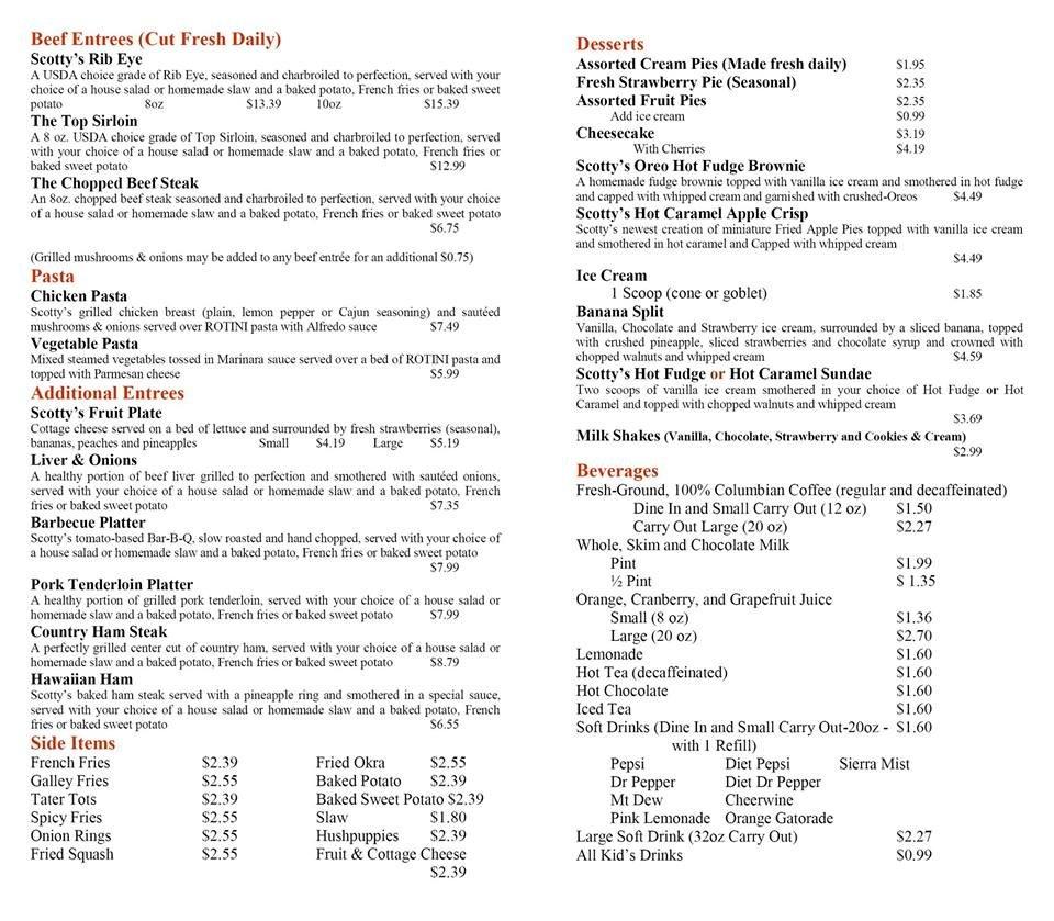 Menu at Scotty's Hometown Grill restaurant, Township of Taylorsville ...