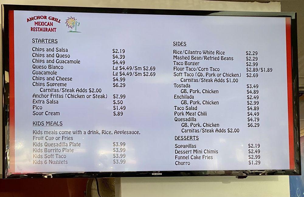 Menu at Anchor Grill restaurant, Hutchinson