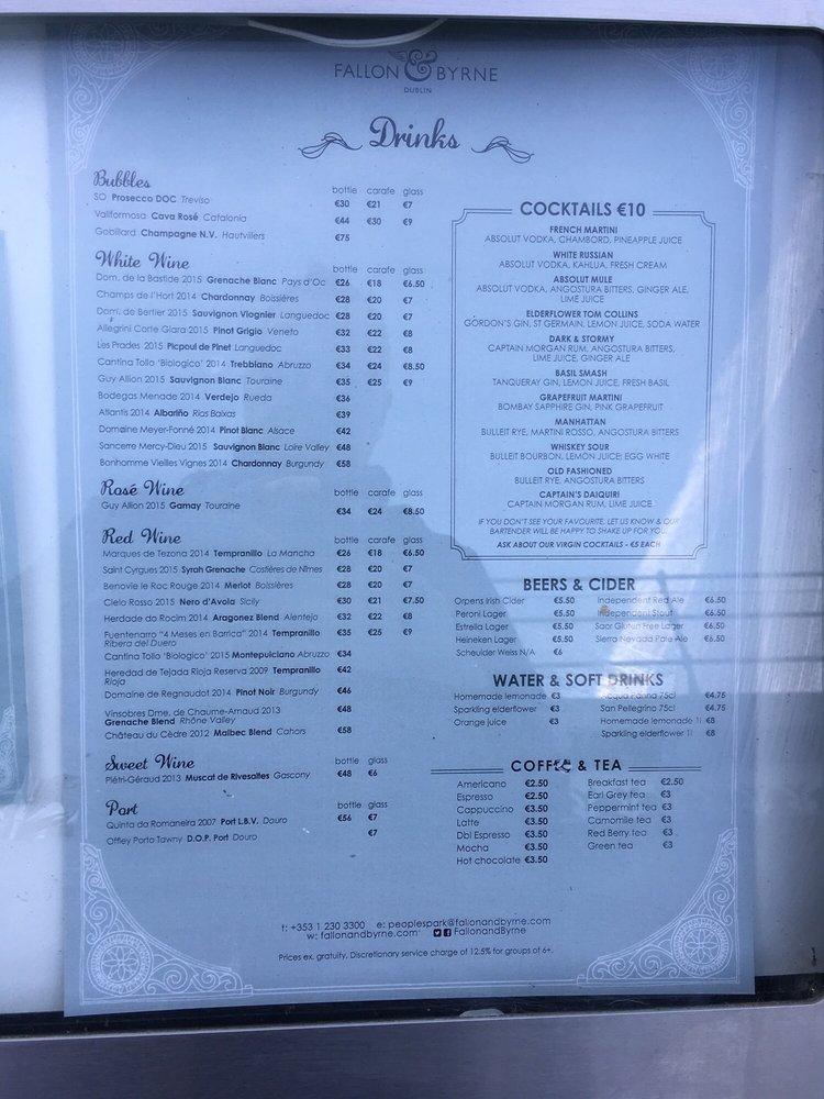 Menu at Fallon & Byrne cafe, Dublin, Park Road