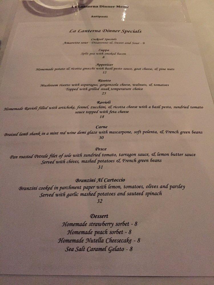 Menu at La Lanterna restaurant, San Mateo