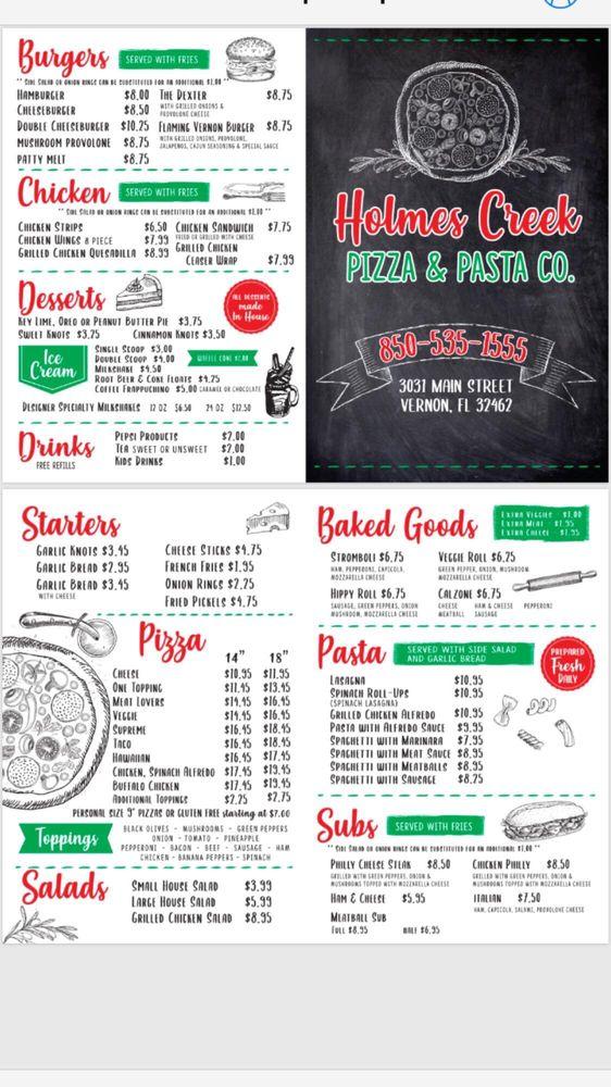 Menu at Holmes Creek Pizza & Pasta Co. pizzeria, Vernon