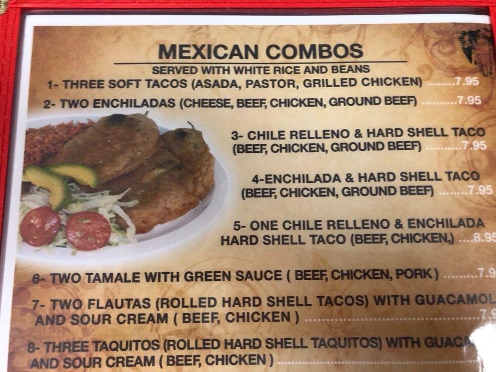Menu at Johnny's Taco Shop restaurant, Pahrump