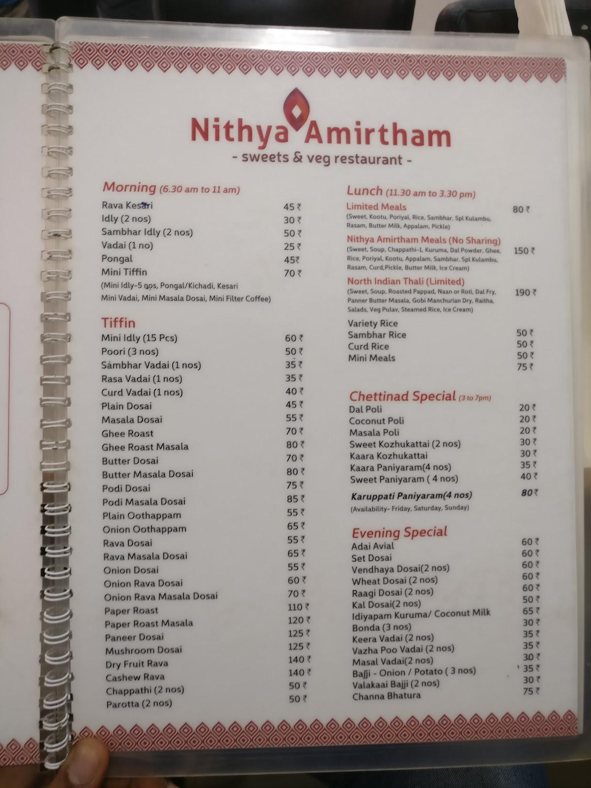 Menu at Nithya Amirtham Mylapore, Chennai, 39