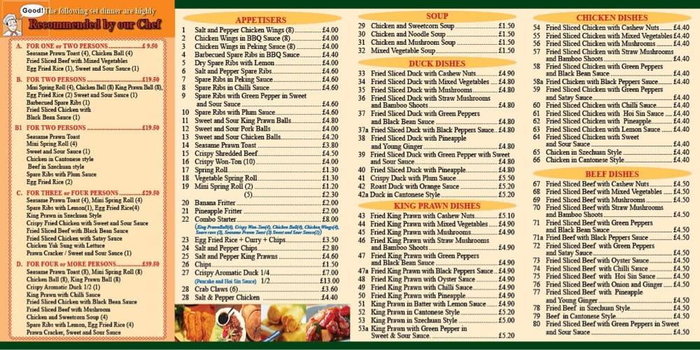 Evergreen chinese deals menu