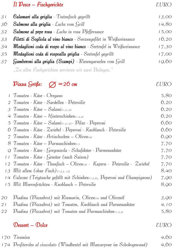 Menu at Pasta e Vino Ristorante restaurant, Augsburg
