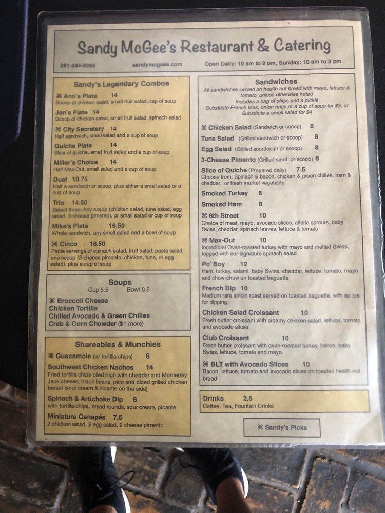 Menu at Sandy McGee's Restaurant, Richmond