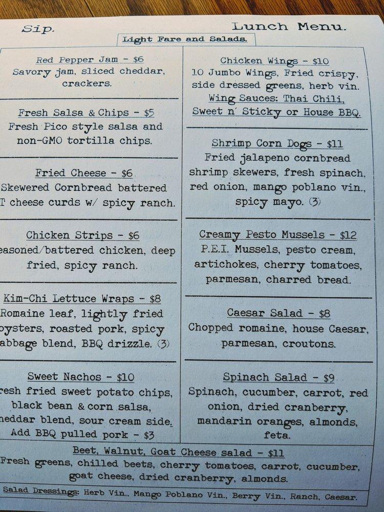 Menu at Sip pub & bar, Plattsburgh