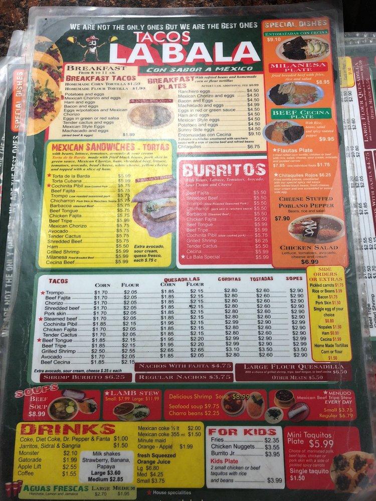 Menu at Tacos La Bala 7 restaurant, Houston, Aldine Westfield Rd