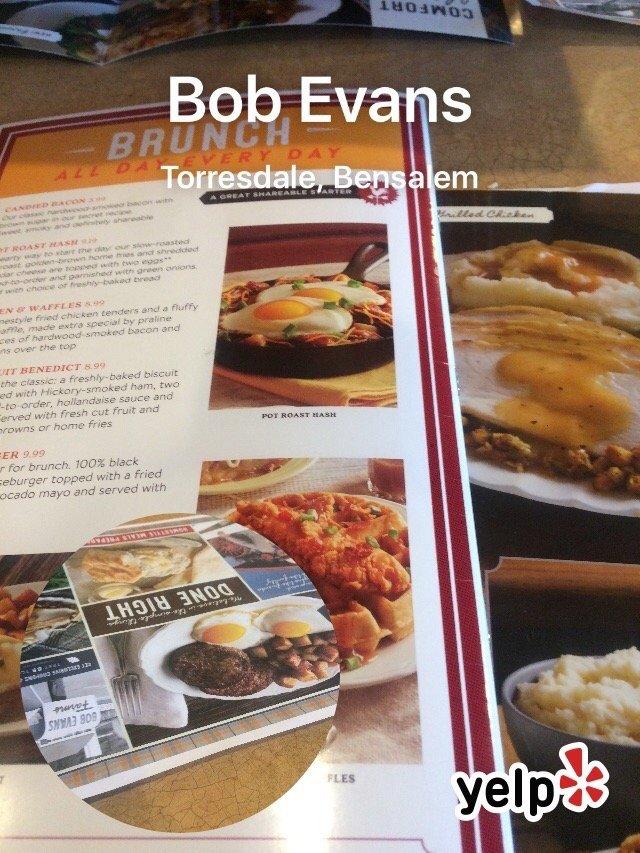 Menu at Bob Evans restaurant, Bensalem