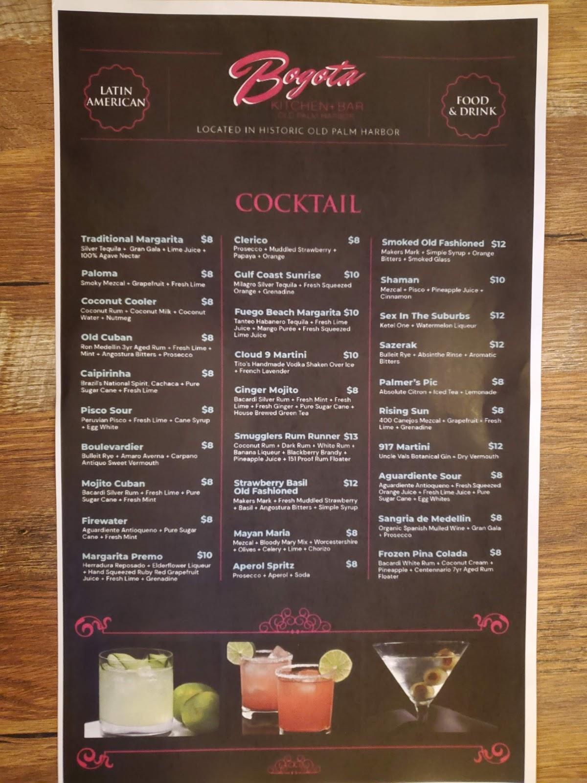 Menu at Bogota Kitchen + Bar, Palm Harbor